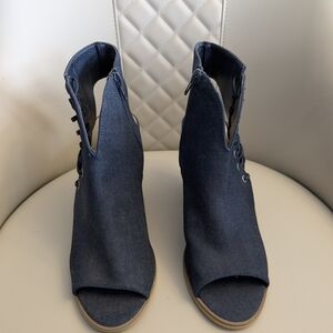 Denim Lace-Up Open-Toe Boots